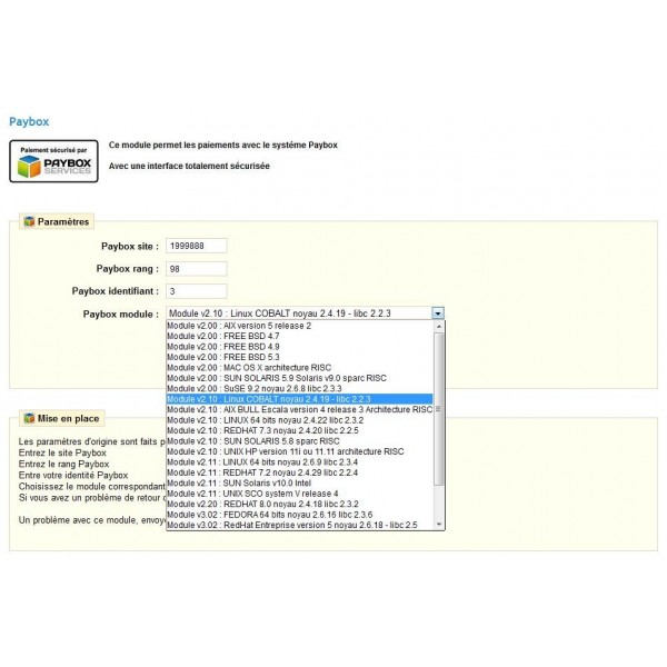 Module Prestashop Système Paybox