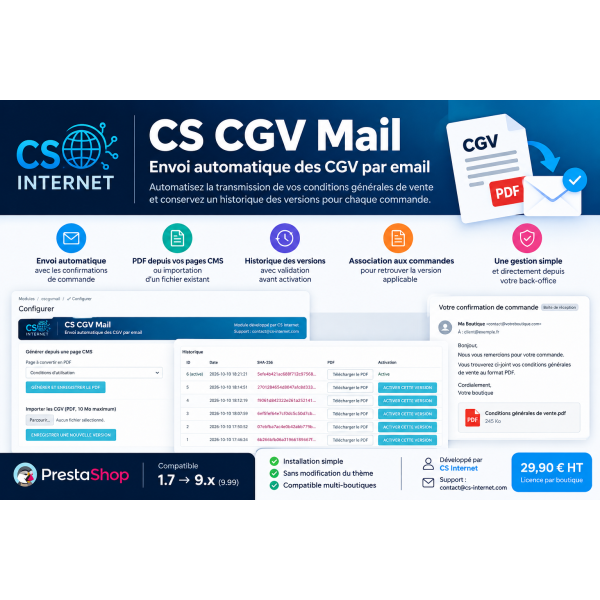 CS CGV Mail – Envoi automatique des CGV par email pour PrestaShop